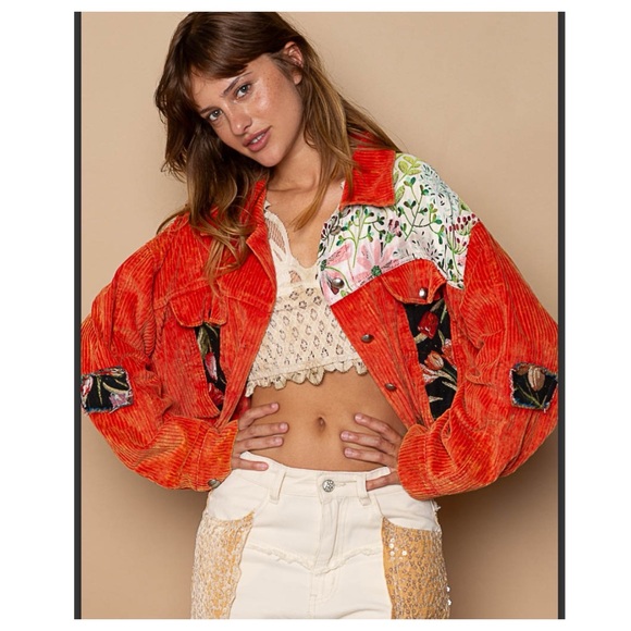 🔥SALE🔥POL ♠️ Corduroy Multimedia Jacquard jacket with patch details 🆕 Size M/L - Picture 2 of 6